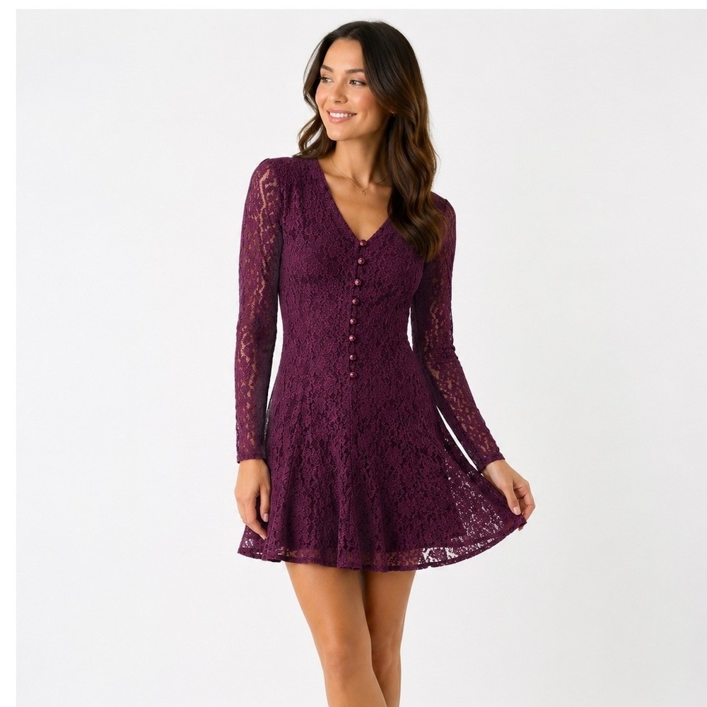 Marnie West Vintage 90s Purple Floral Lace Corset Back Mini Dress Size 4 sheer